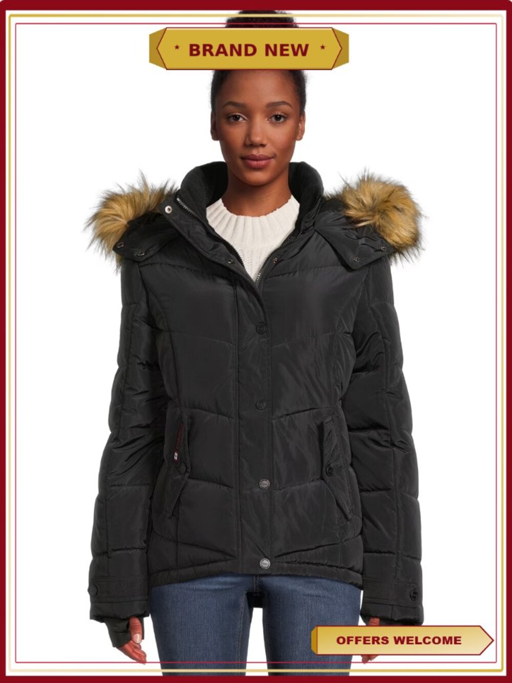Classic Puffer Jacket with Faux Fur Trim Hood